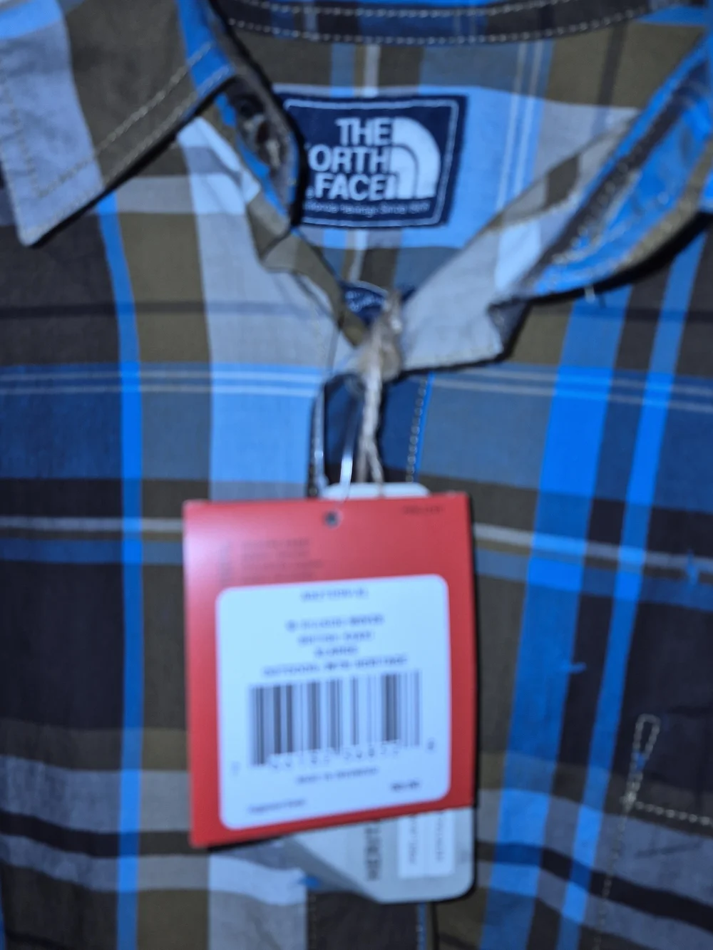 The North Face Blue and Brown Plaid Long-Sleeve Button-Down Shirt